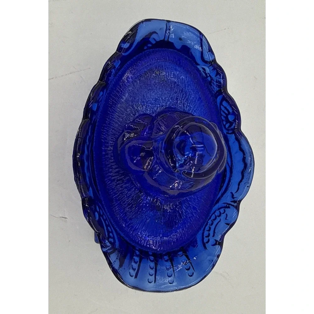 Vtg Westmoreland Cobalt Blue Santa on A Nest Sleigh Covered Dish, Candy,